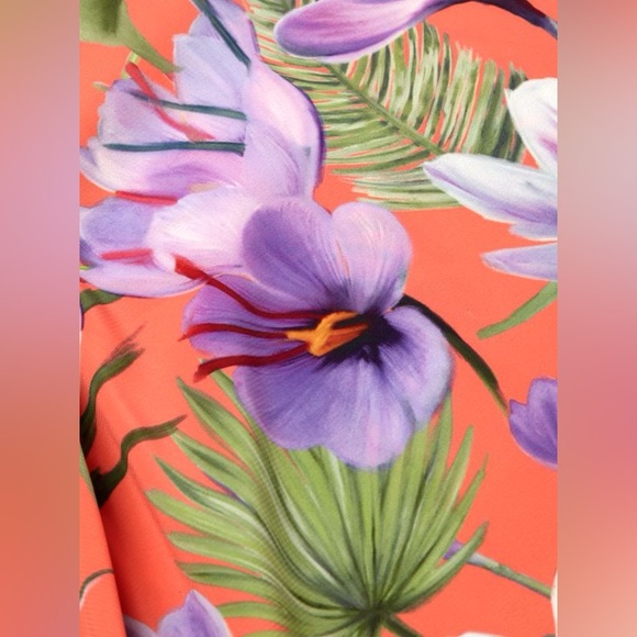 Alice + Olivia Athena Wide Leg Pant in Floral Palm Coral Size 6 Small - Picture 3 of 9